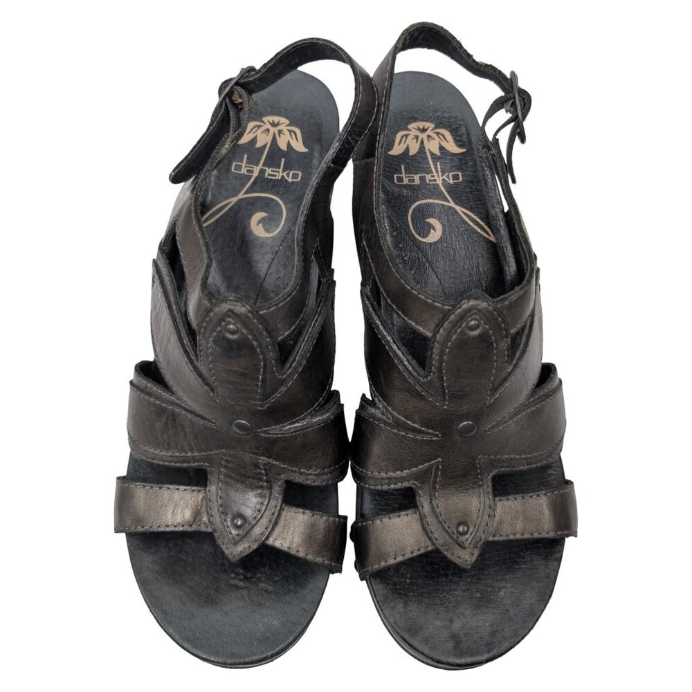 Dansko Nina Heeled Leather Sandals Womens Black Slingback 7707950200 Sz 38 / 7.5 - Picture 11 of 12